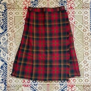 Vintage 60s Maple Leaf Tartan Kilt Red Plaid Wool Skirt Teacher’s Pet Waist 24”